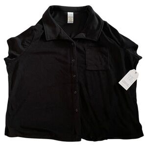 BNWT Time & Tru Plus Terry Button Up Summer Coverup Shirt (Black, 1X(16W-18W))
